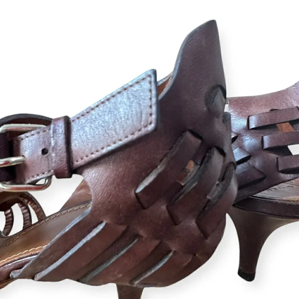 Givenchy Brown Leather Gladiator Huarache Sandal, Mid Heel, Size 38.5EU